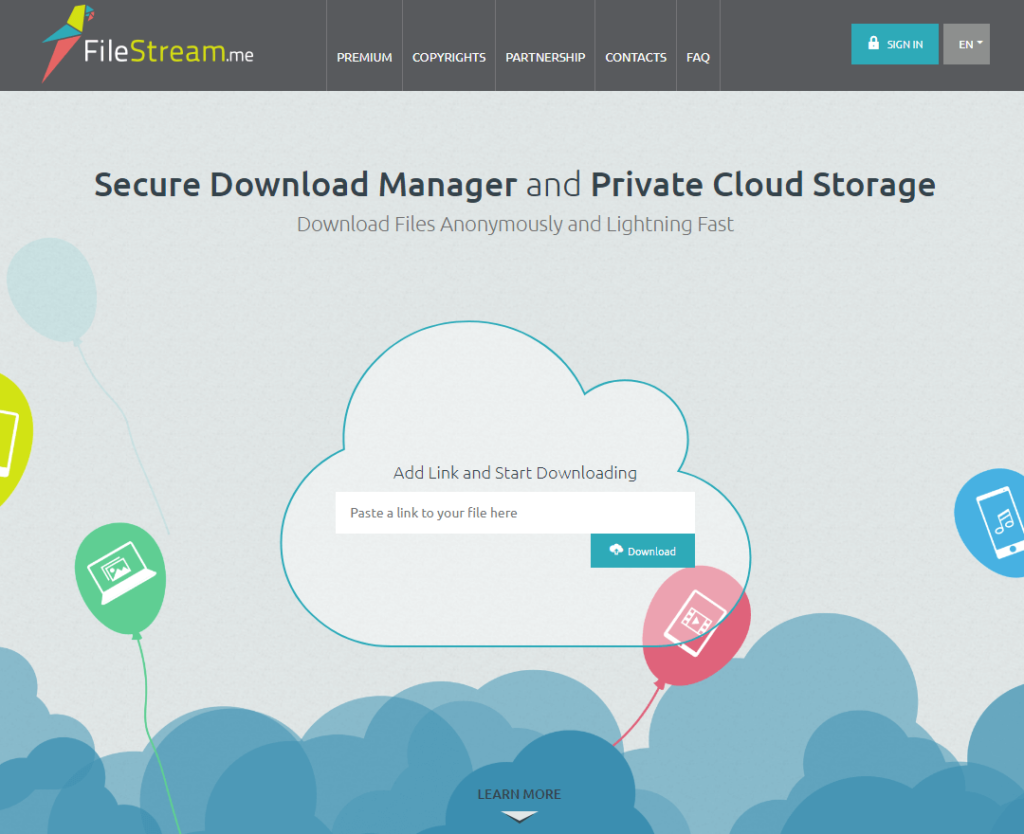 Landing page of Filestream