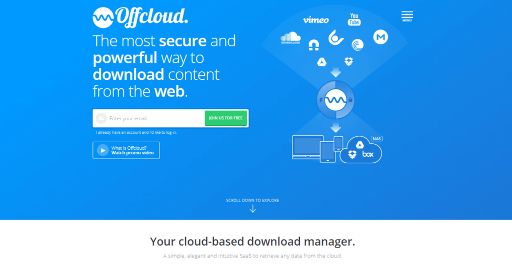 Offcloud - landing page