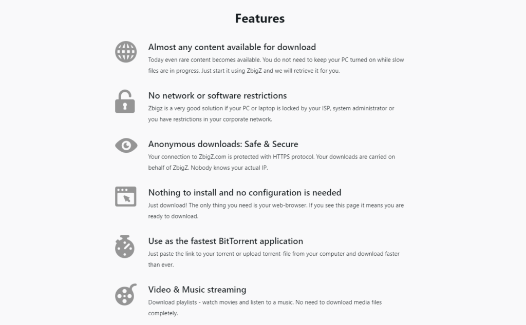 Features of Zbigz - Zbigz review