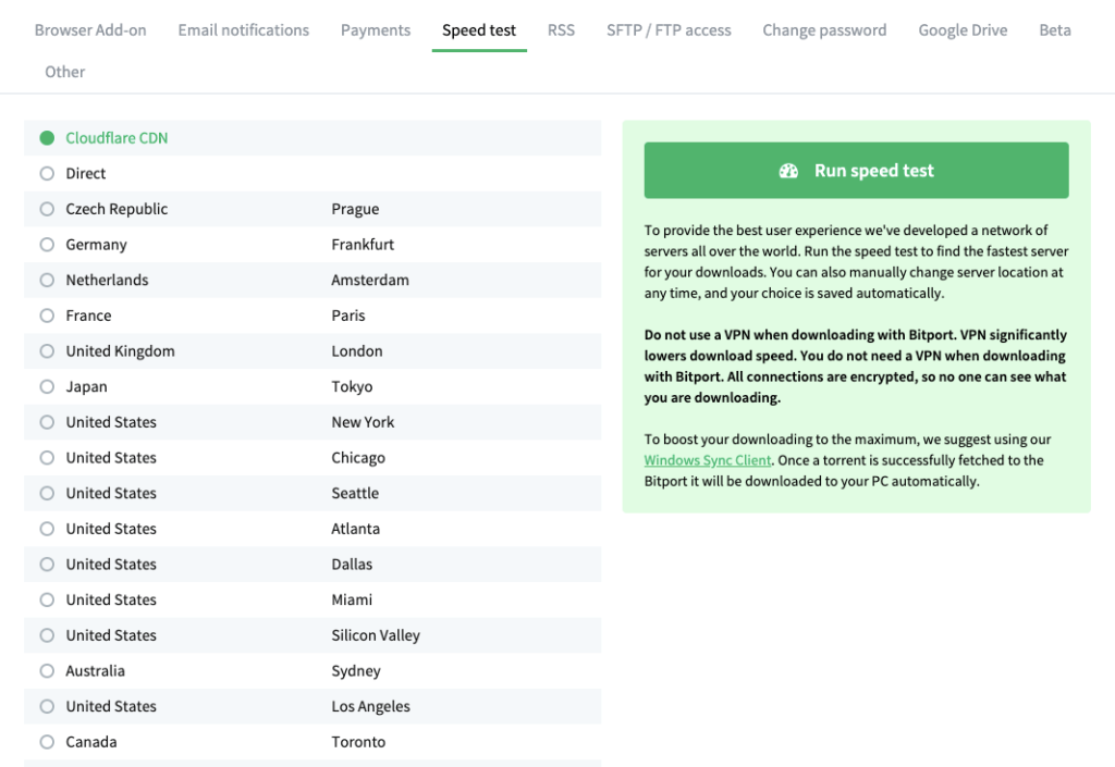 Bitport - Speed Test